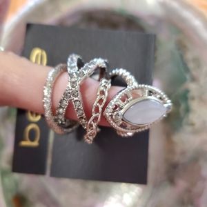 Bebe Stackable glass crystal and stone rings NWT! SIZE 7.5-8